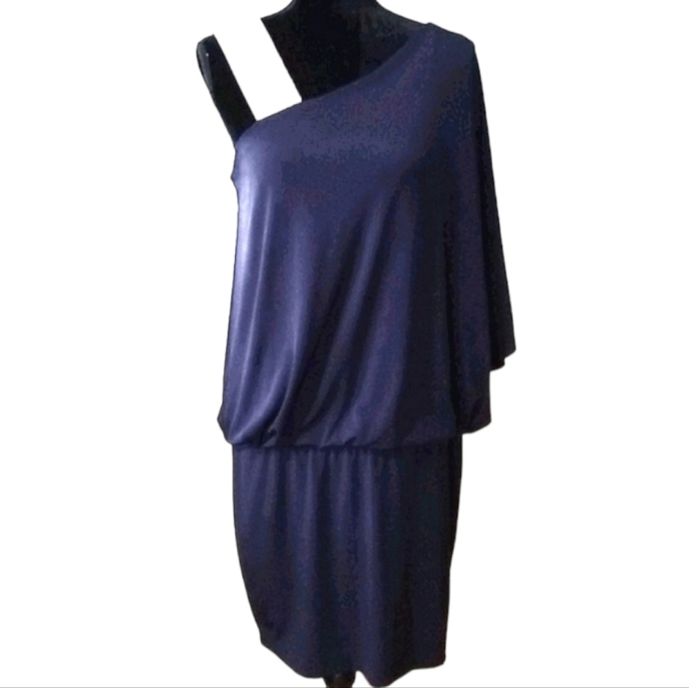 Jackie John | Women's rhinestone one shoulder batwing blouson navy midi Size 12
